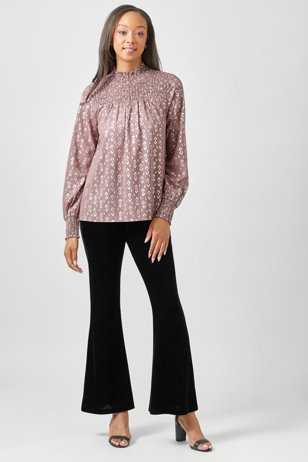 Sparkle Smocked Yoke Blouse - Mauve