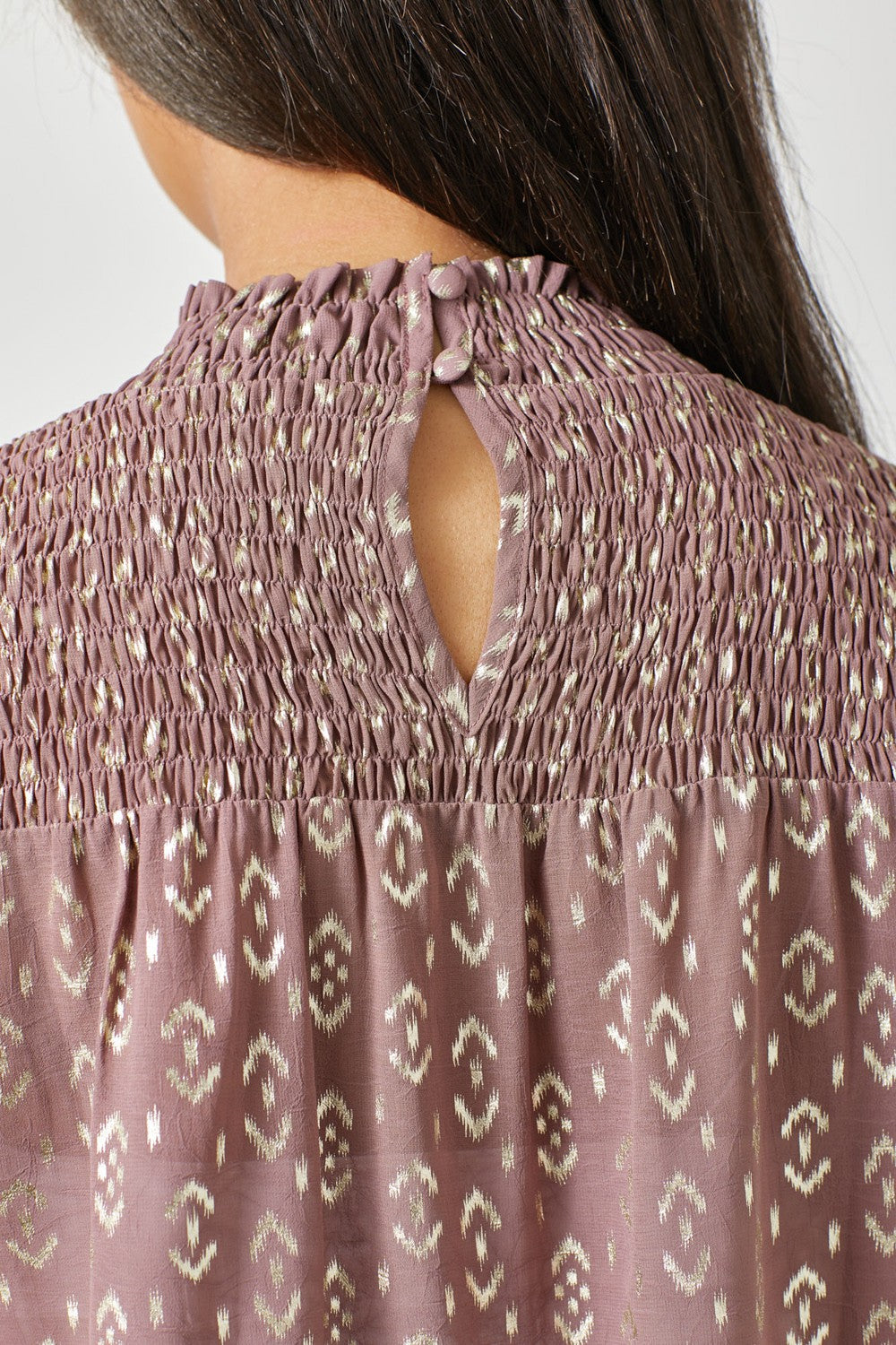 Sparkle Smocked Yoke Blouse - Mauve