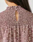 Sparkle Smocked Yoke Blouse - Mauve