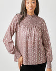 Sparkle Smocked Yoke Blouse - Mauve