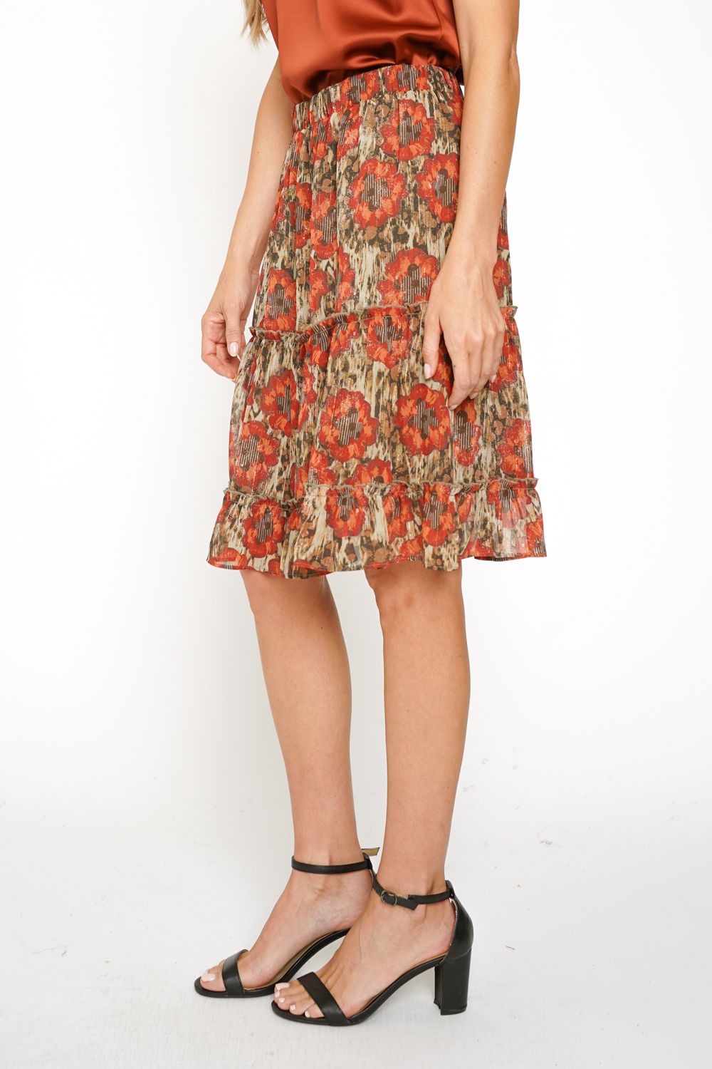 Tiered Lurex Floral Skirt