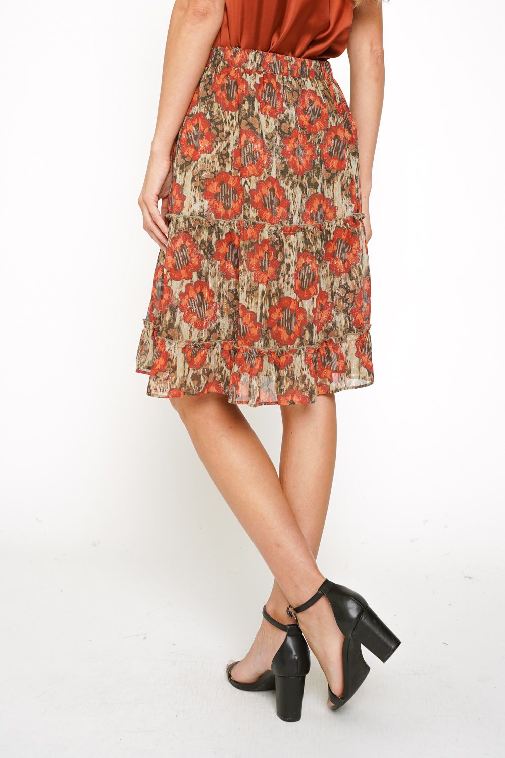 Tiered Lurex Floral Skirt