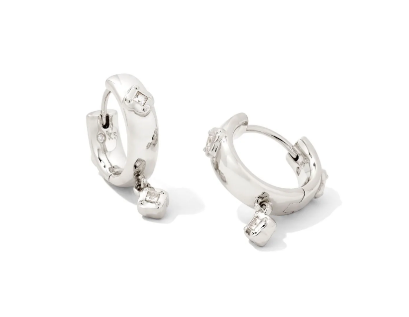 Kendra Scott Joelle Huggie Earrings Rhodium White Crystal