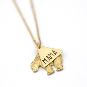Mama Bear Layer Brass Stamped Necklace