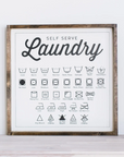 Laundry Symbols Wood Sign - White