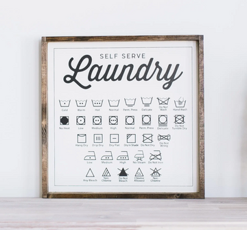 Laundry Symbols Wood Sign - White