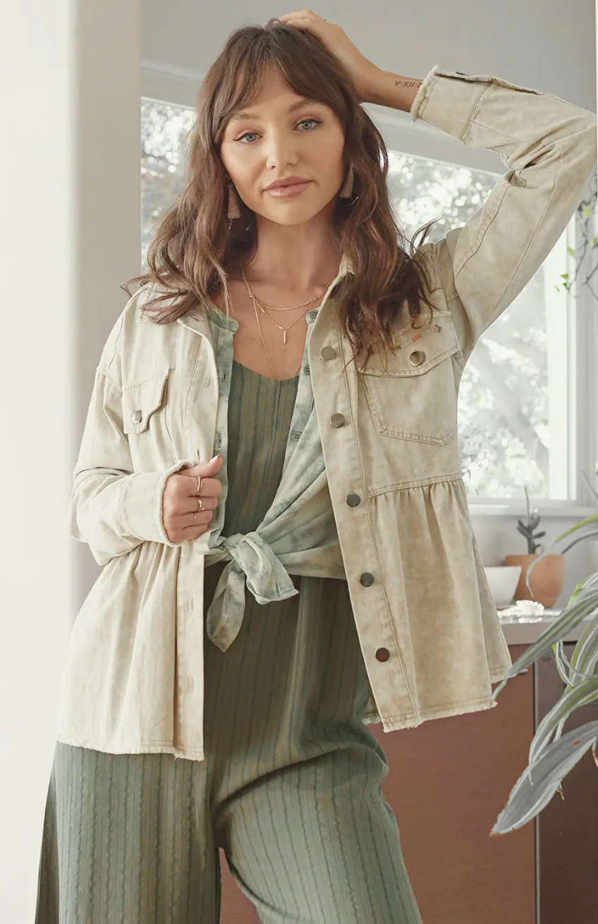 Embroidered Peplum Hem Jacket