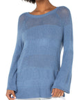Texture Blocked 3/4 Sleeve Raglan Sweater - Cornflower Blue