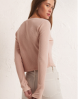 Ciana Cropped Waffle Top- Soft Pink