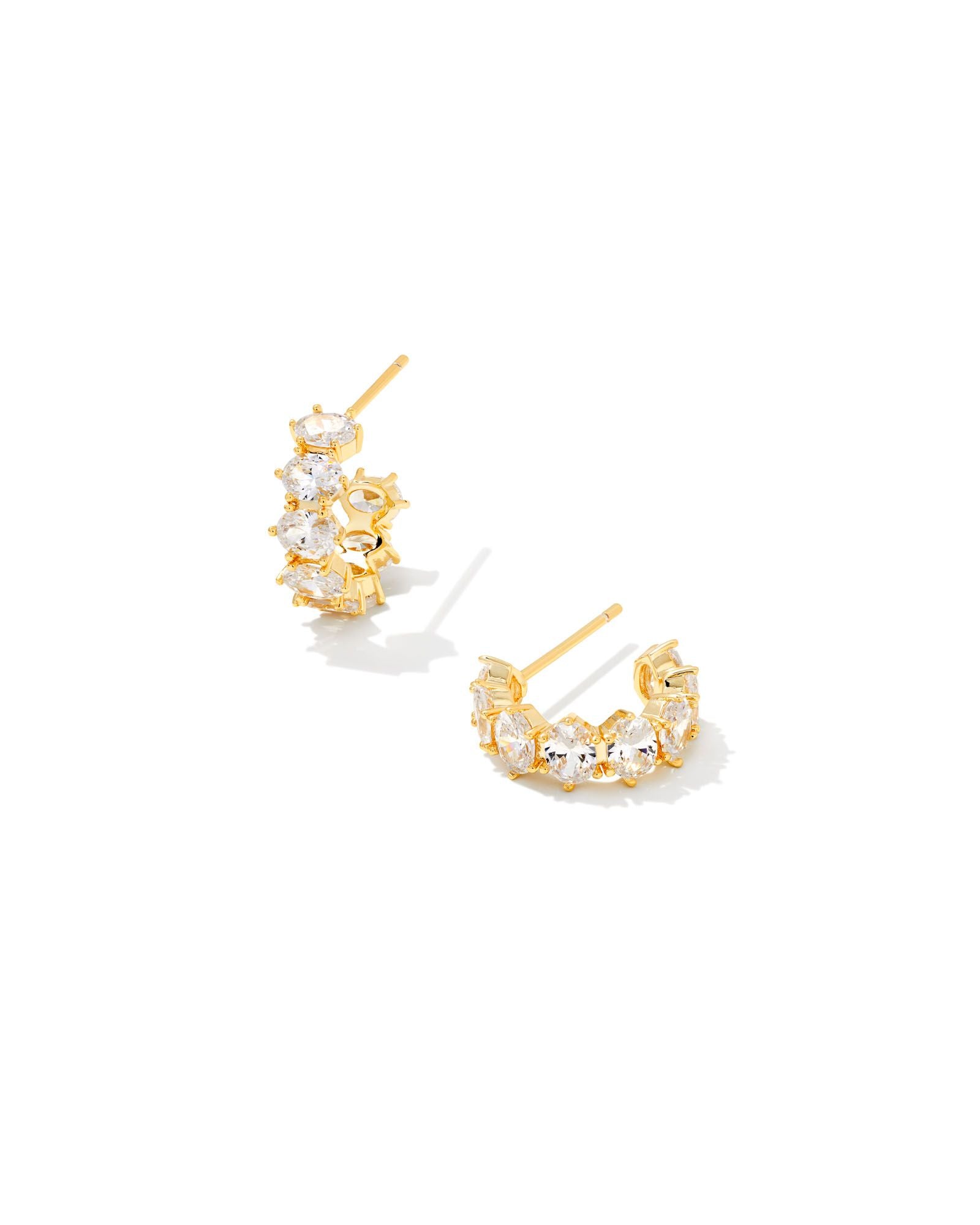 Kendra Scott Cailin Crystal Huggie Earrings Gold Metal White Cubic Zirconia