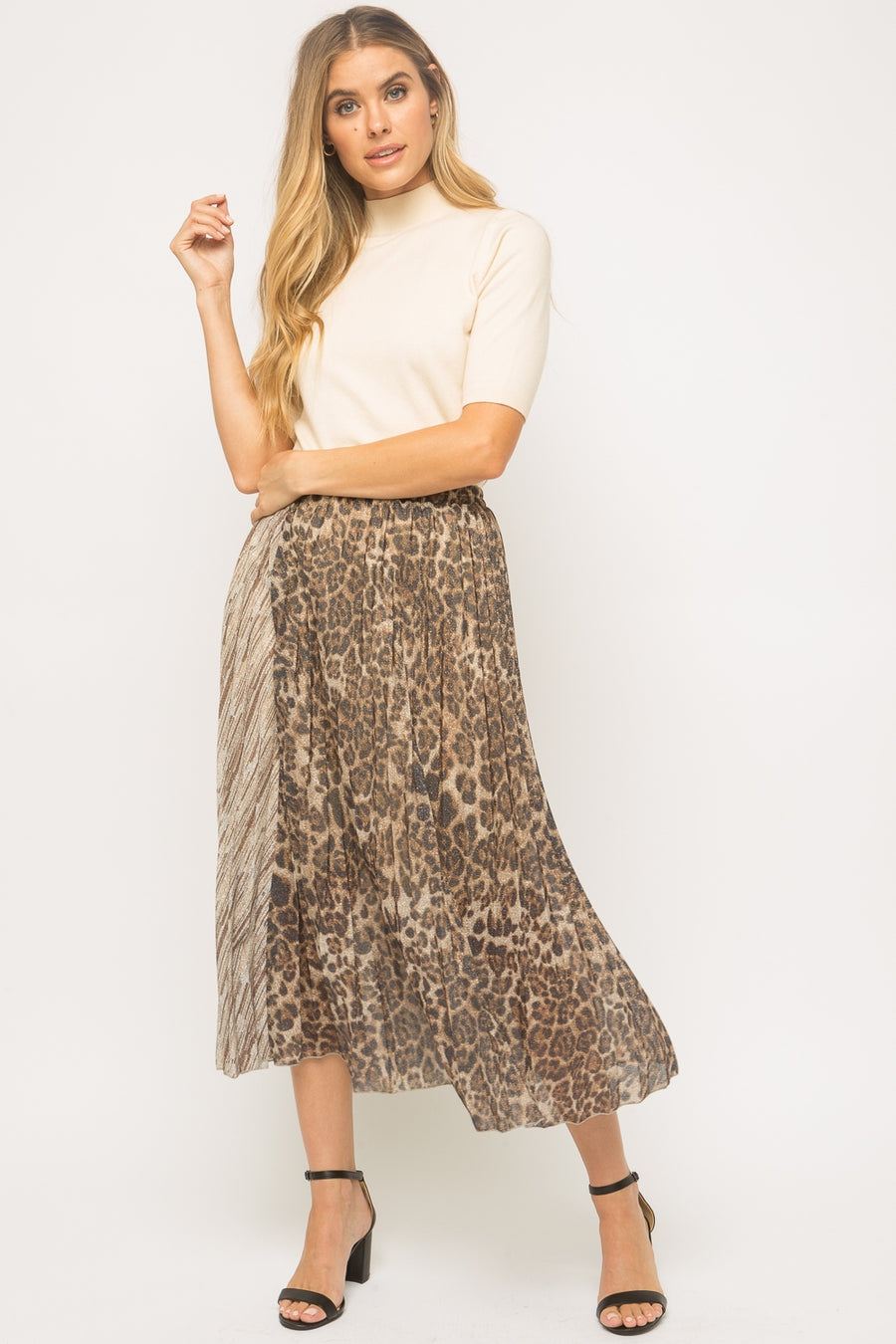 Animal Print Pleated Skirt