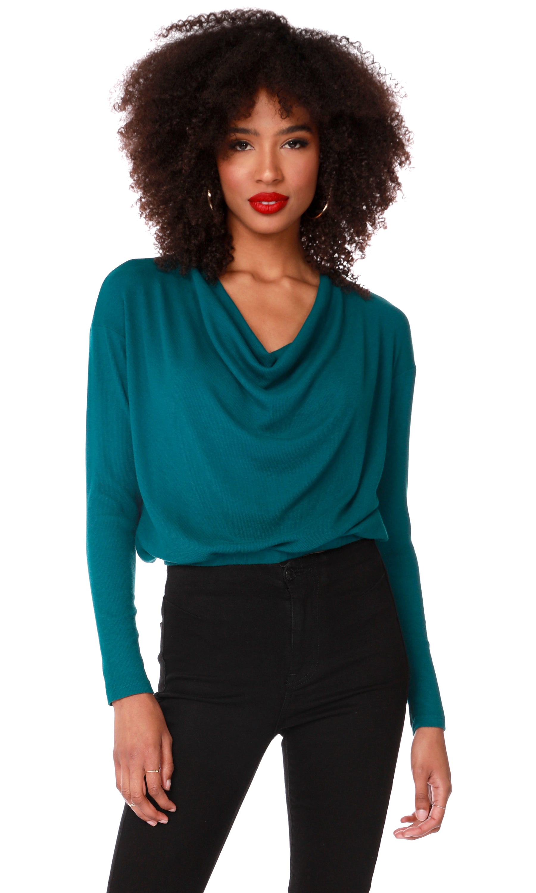 Cowl Long Sleeve Top -Mystic