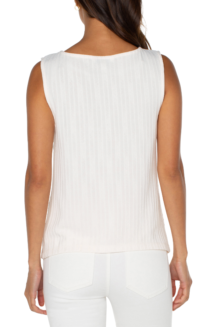 Sleeveless Miter Front Boat Neck Knit Top
