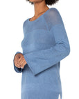 Texture Blocked 3/4 Sleeve Raglan Sweater - Cornflower Blue