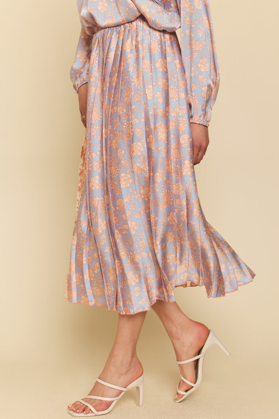Mixed Media Pleat Midi Skirt