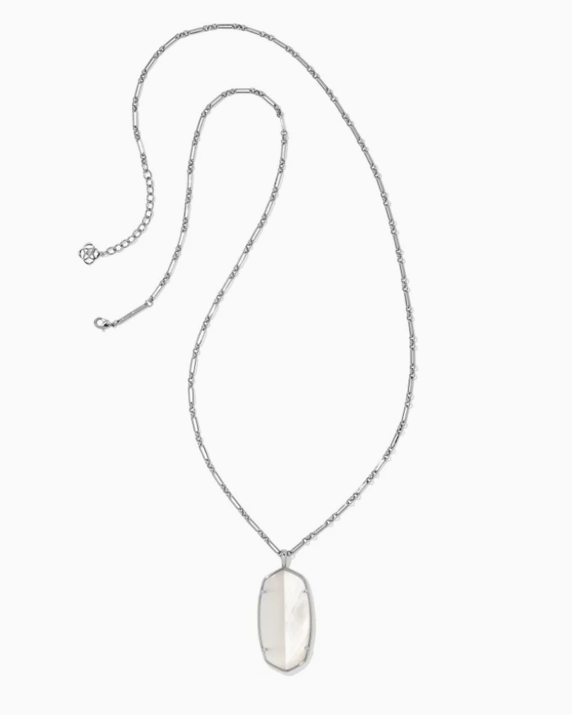 Kendra Scott Reid Intarsia Long Pendant Necklace - Rhodium White Intarsia