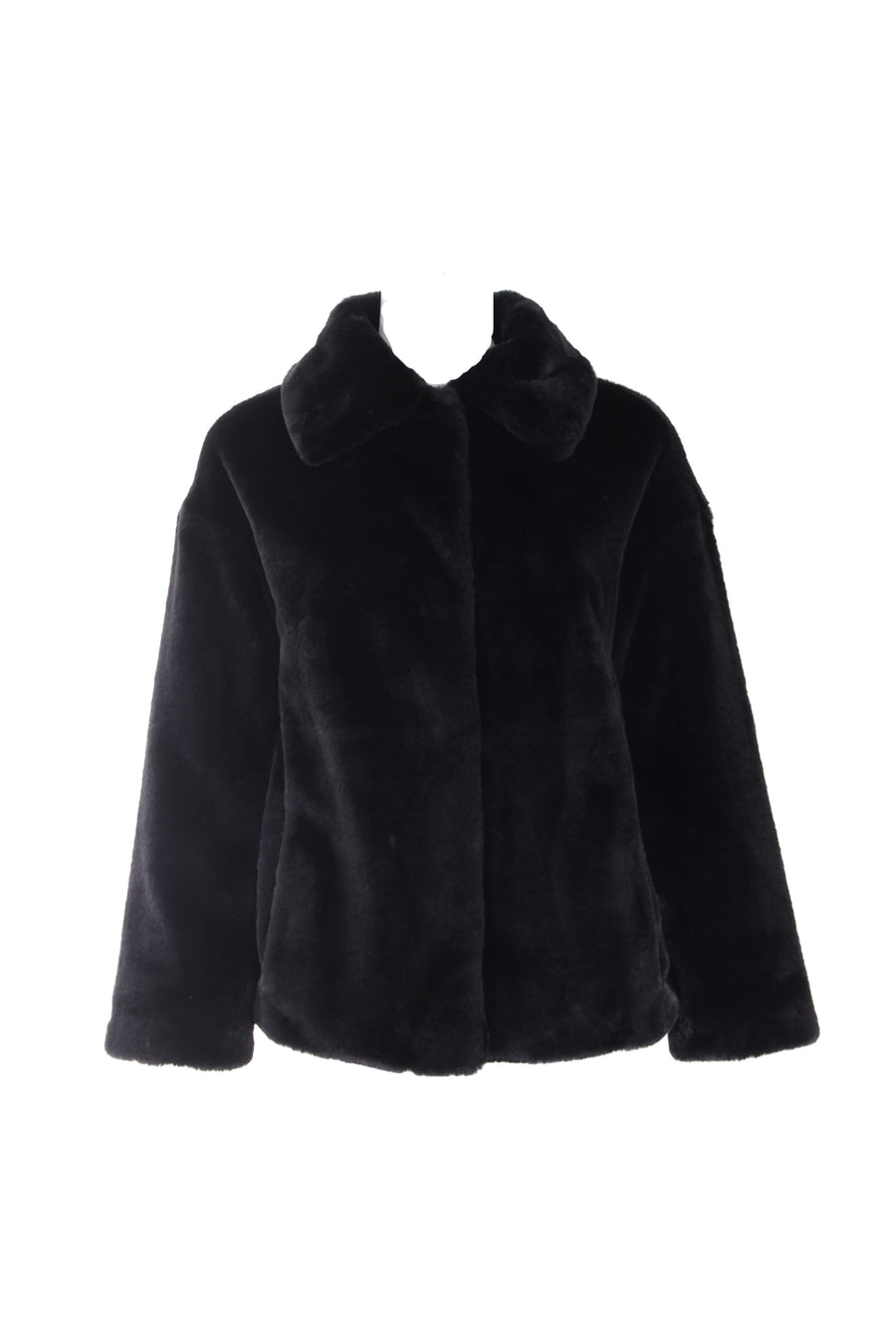 Plush Faux Fur Coat - Black