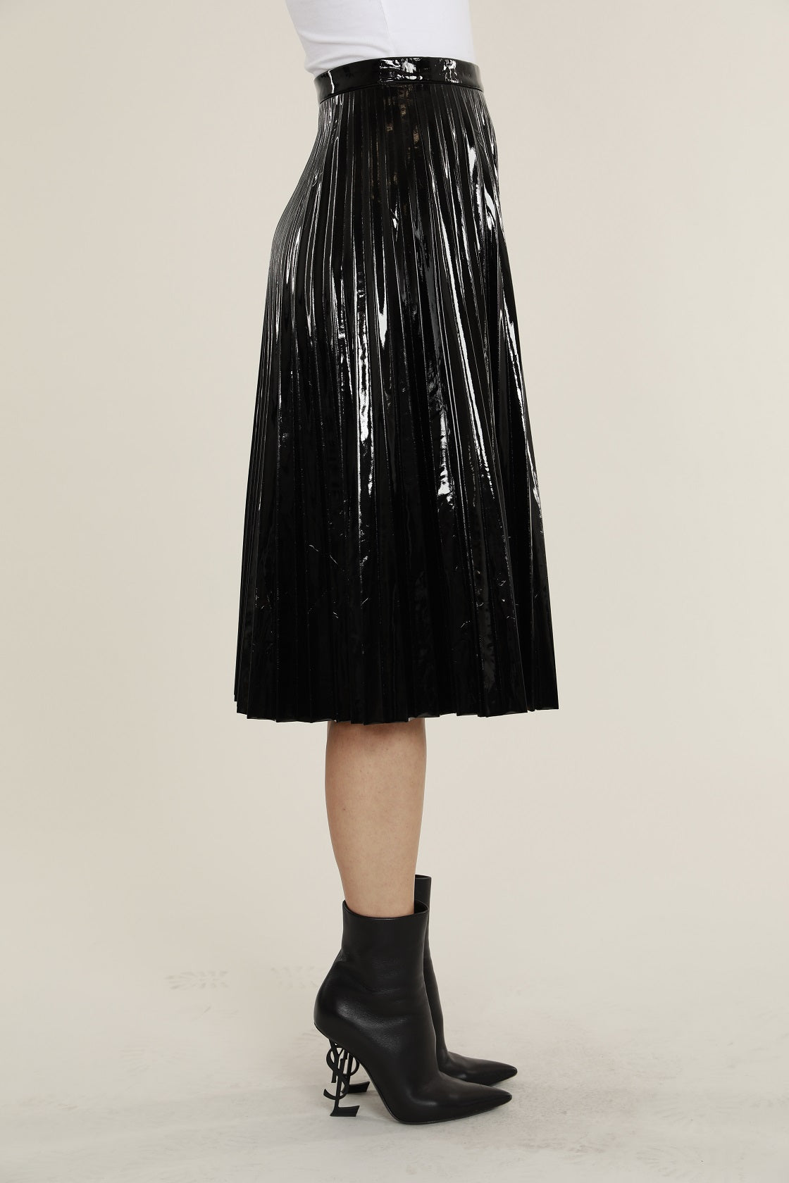 Patent Leather Pleated Skirt