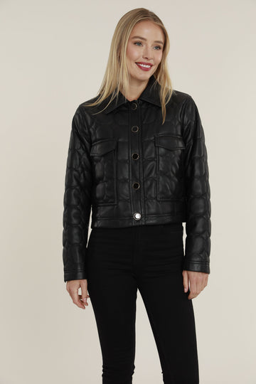 Vegan Leather Quilt Jacket - Black