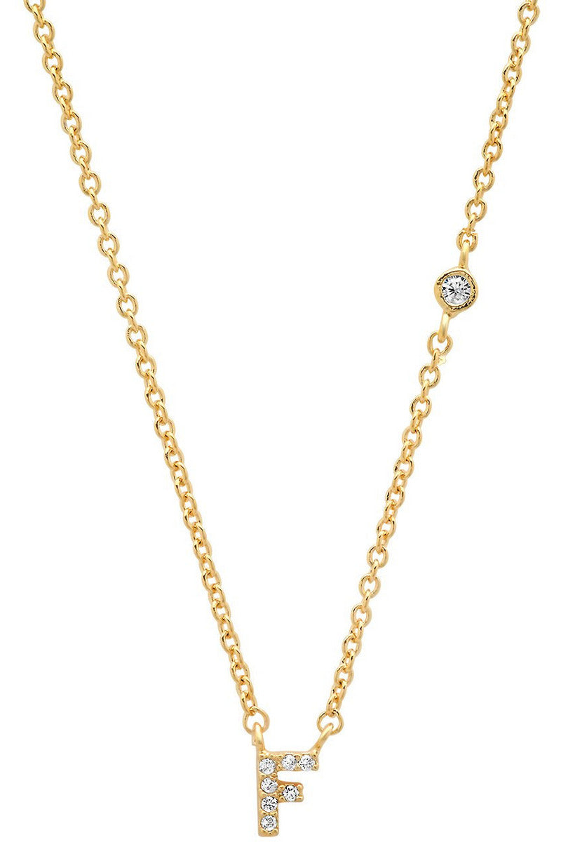 Gold Cubic Zirconia Initial Necklace- F