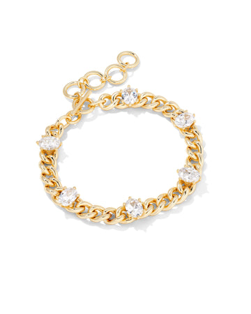 Kendra Scott Cailin Crystal Chain Bracelet Gold Metal White Cubic Zirconia