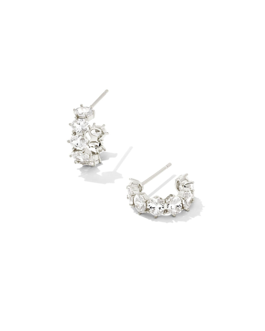 Kendra Scott Cailin Crystal Huggie Earrings Rhodium Metal White Cubic Zirconia