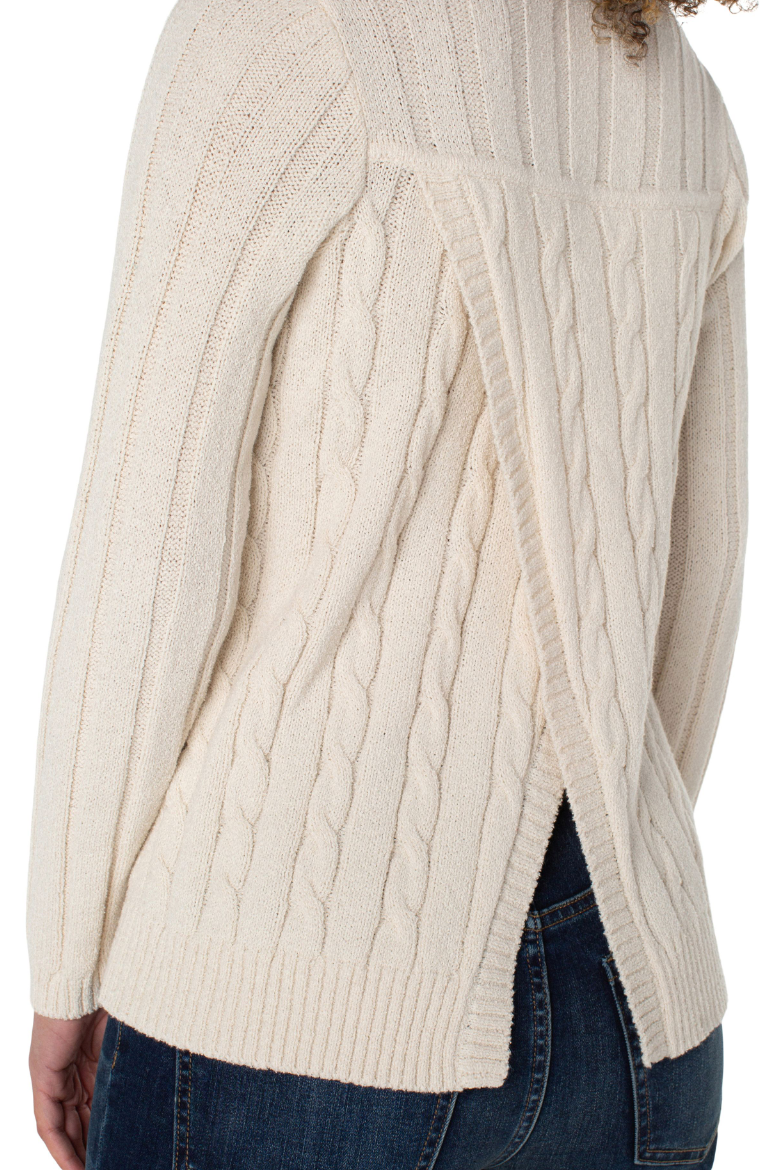 Long Sleeve Cable Rib Sweater - White Sand