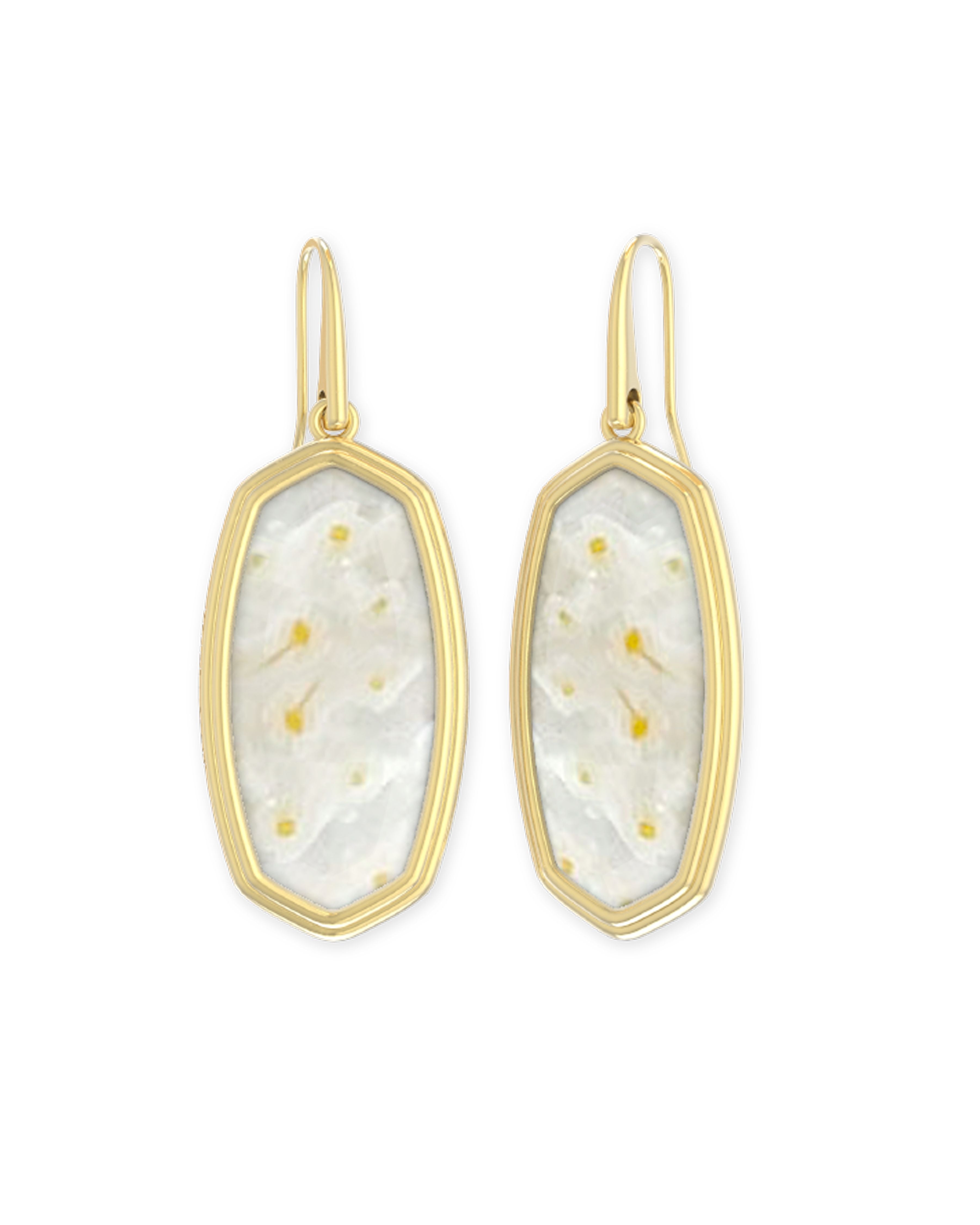 Kendra Scott Framed Elle Drop Earrings Gold White Mosiac Glass