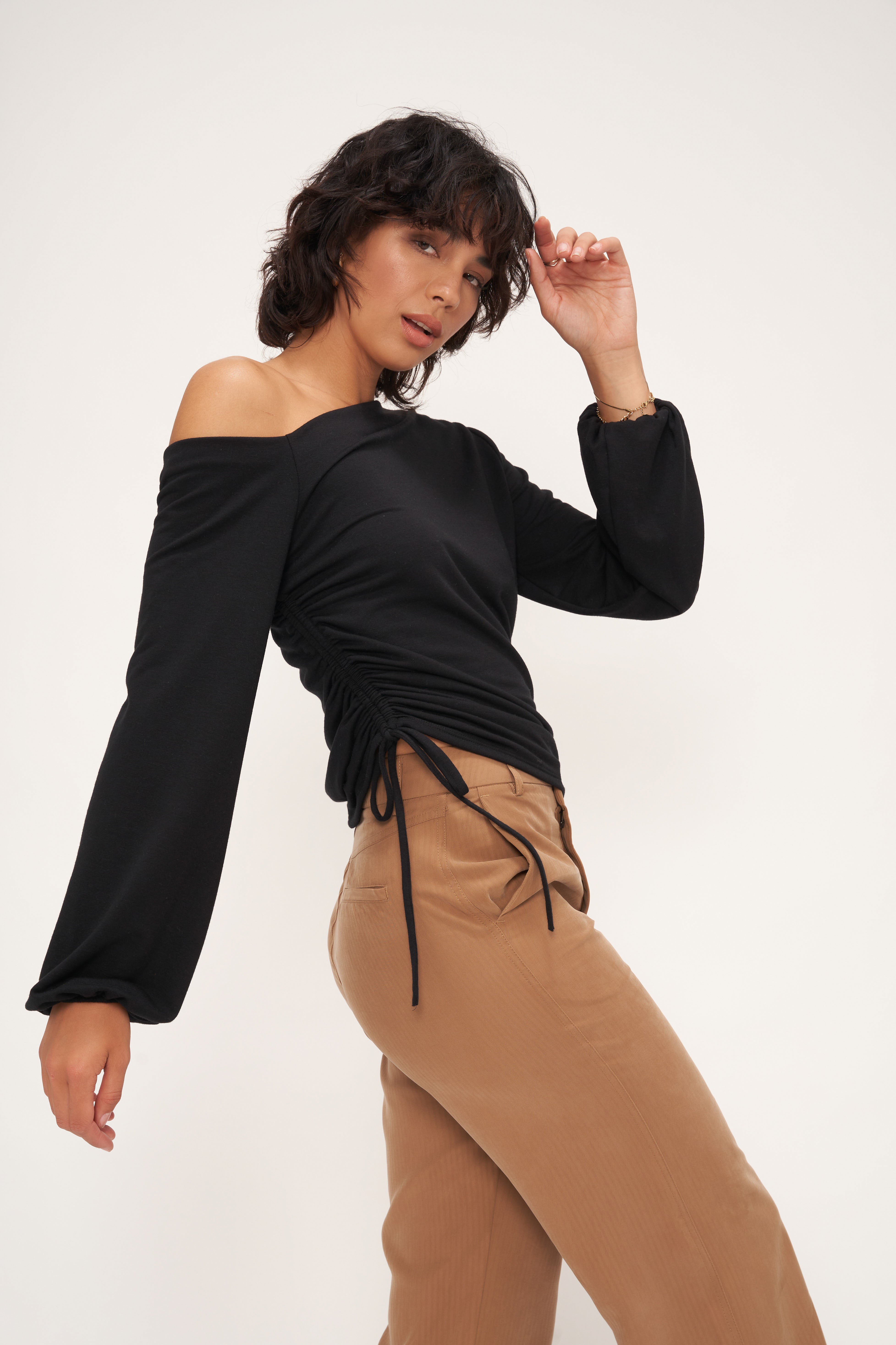 Oh Hey Off-Shoulder Ruched Side Top