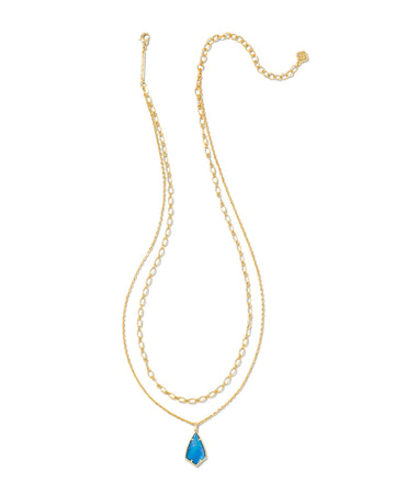 Kendra Scott Camry Multi Strand Necklace Gold Dark Blue Mother Of Pearl