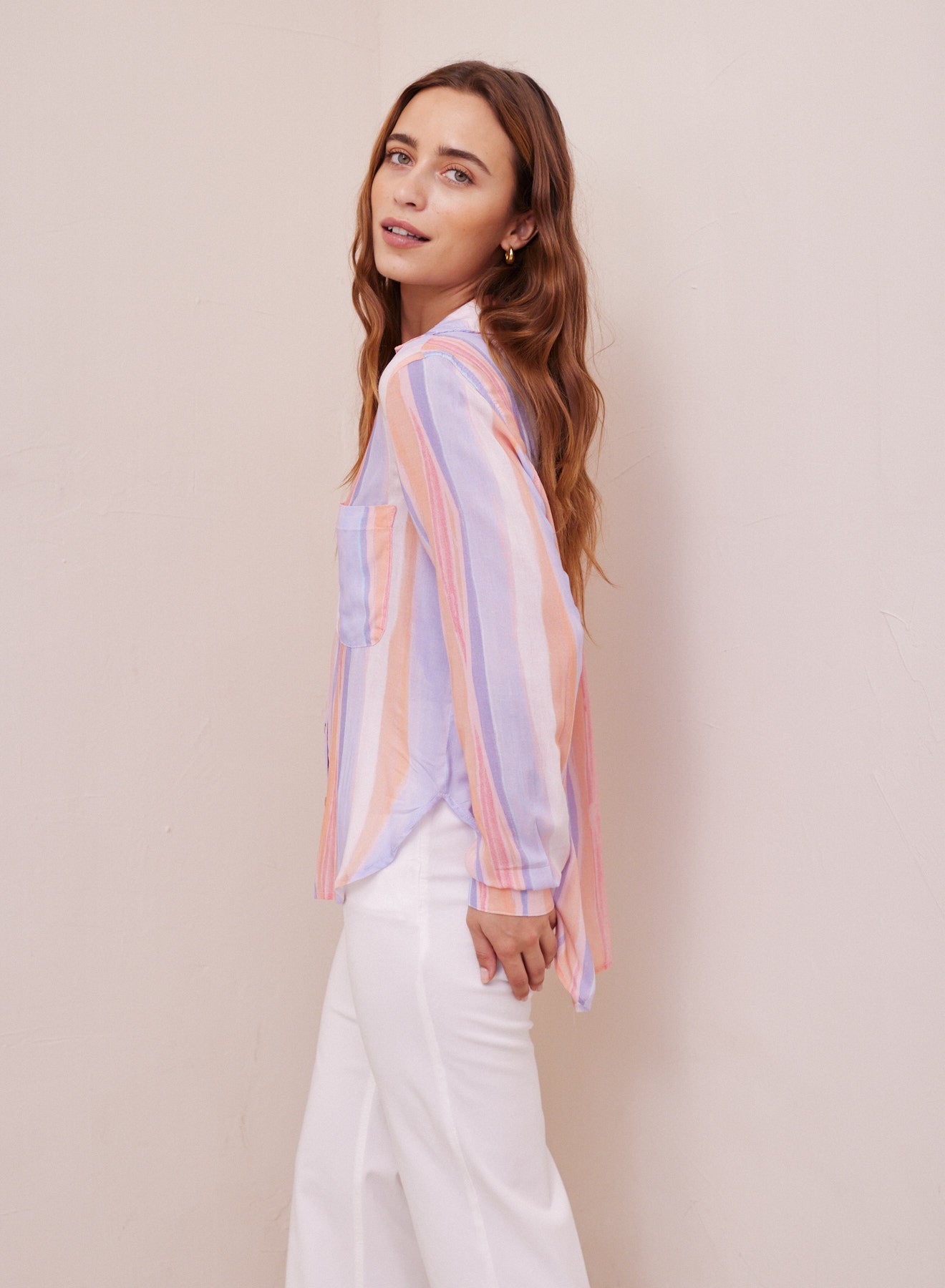 Rounded Hem Button Down Shirt
