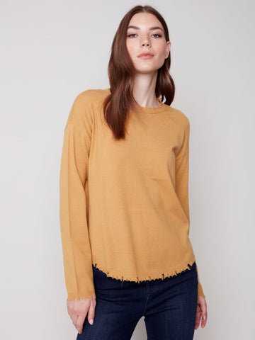 Solid Sweater w/ Frayed Edges