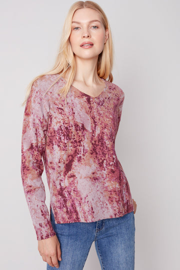 Printed V-Neck Sweater