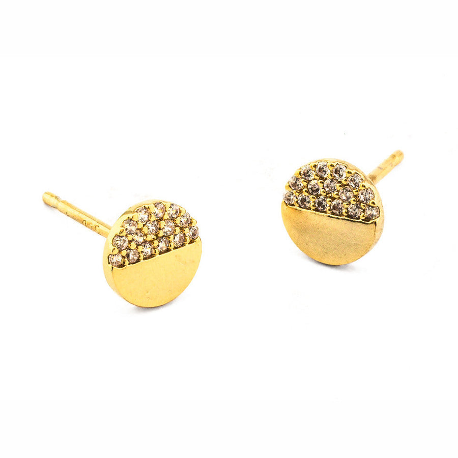 Simple CZ Circle Post Earrings - Gold