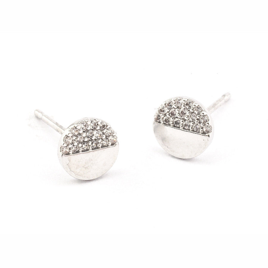 Simple CZ Circle Post Earrings - Silver