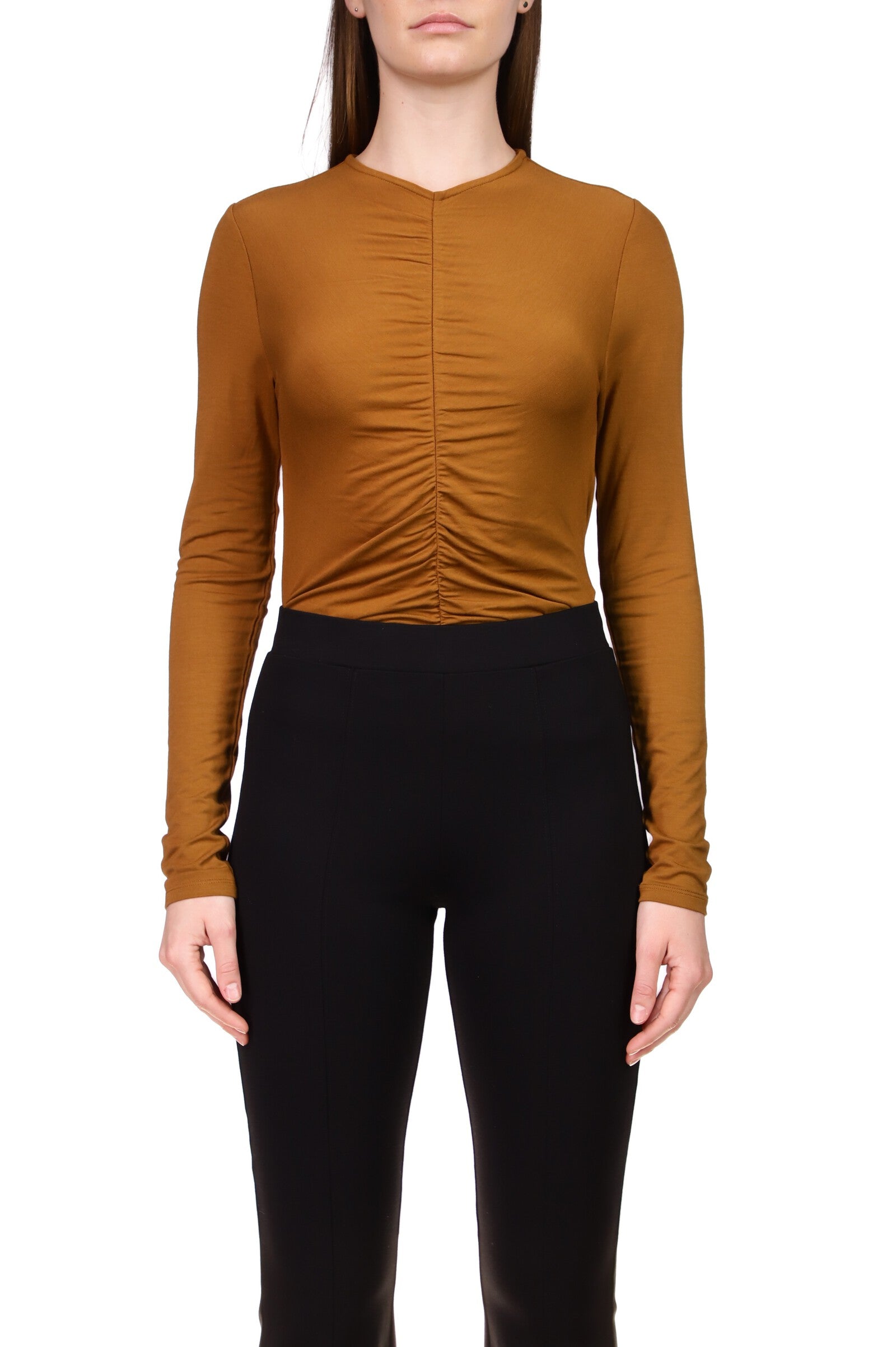 Long Sleeve Ruched Top - Spice