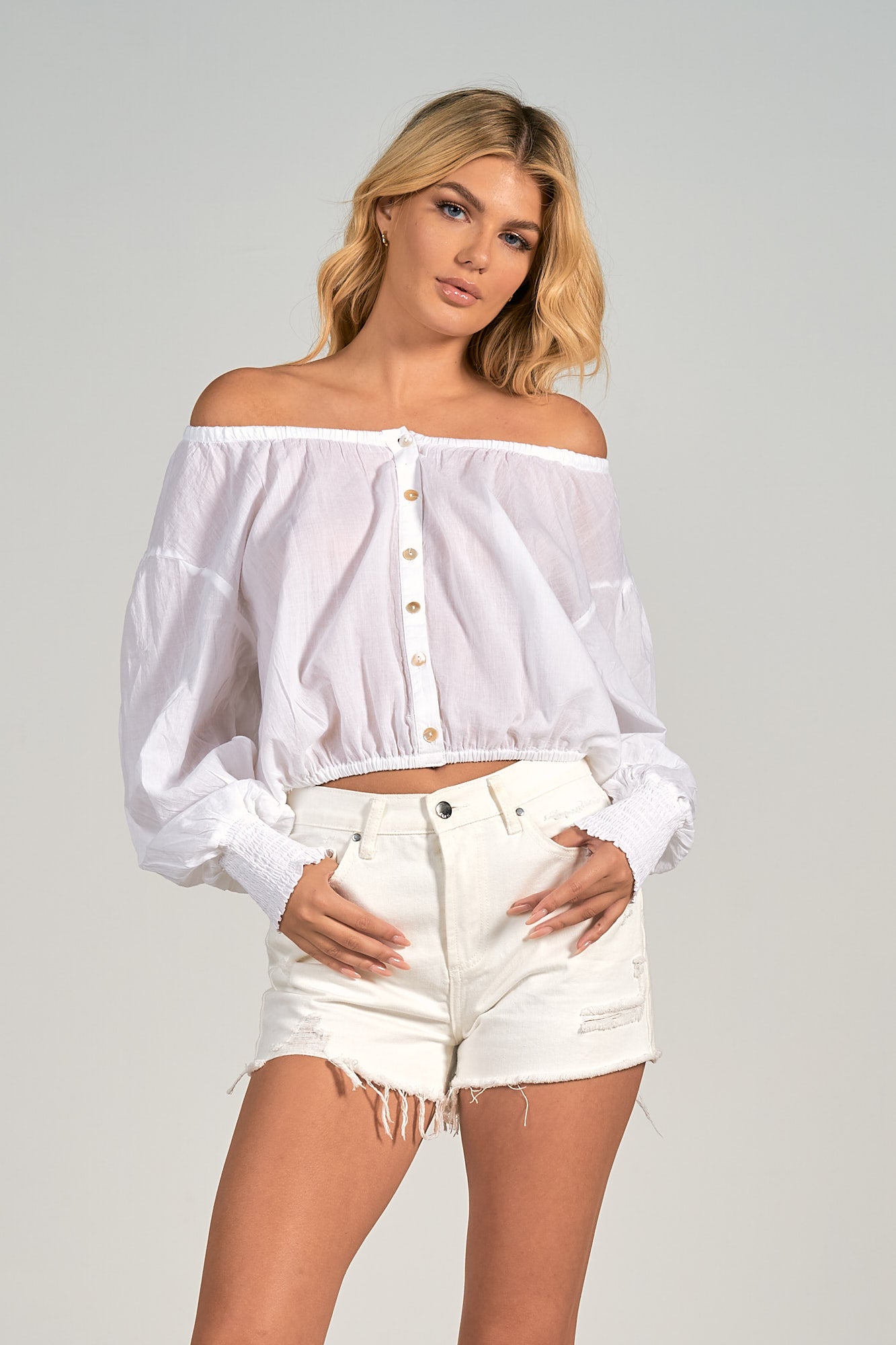 Off Shoulder Button Front Top