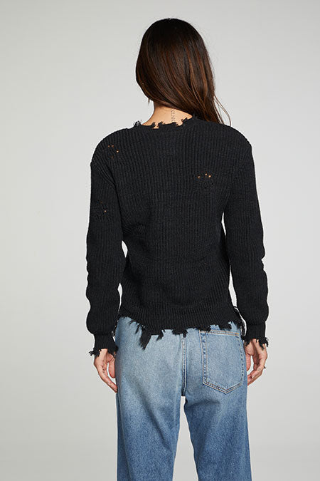 Long Sleeve V-Neck Deconstructed Sweater