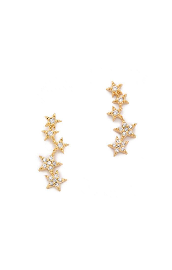 Cz 5 Star Stud Earrings- Gold
