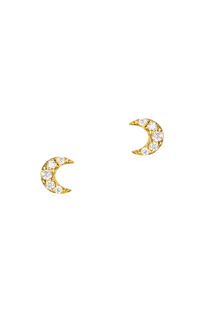 Mini Cubic Moon Post Earring - Gold