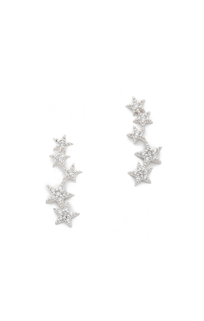 Cz Stud Earring - 5 Star- Silver