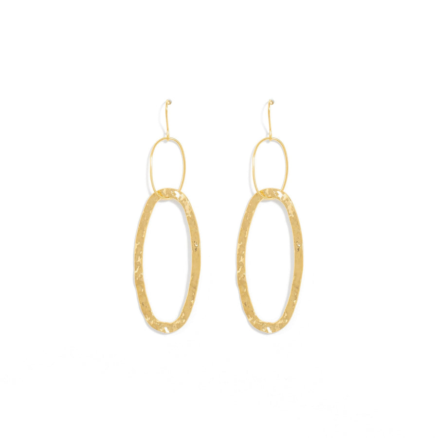 Small Open Oval Textured Earrings - Gold
