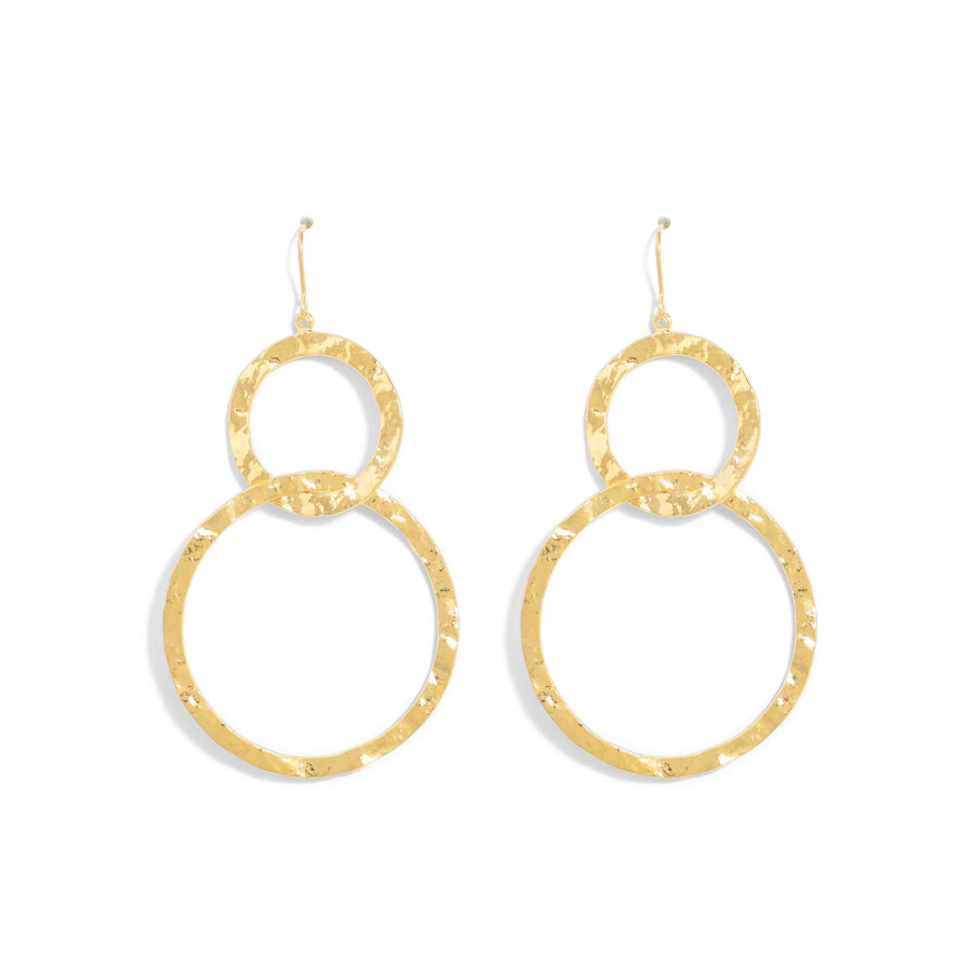 Double Textured Open Circles Earrings - Gold