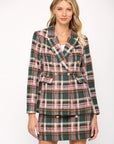 Textured Plaid Double Breasted Blazer