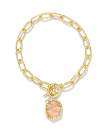 Kendra Scott Daphne Link And Chain Bracelet Gold Light Pink Iridescent Abalone S/M