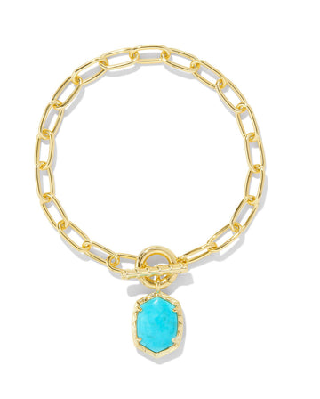 Kendra Scott Daphne Link And Chain Bracelet Gold Variegated Turquoise Magnesite S/M