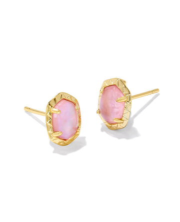 Kendra Scott Daphne Stud Earrings Gold Light Pink Iridescent Abalone