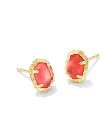 Kendra Scott Daphne Stud Earrings Gold Coral Pink Mother Of Pearl