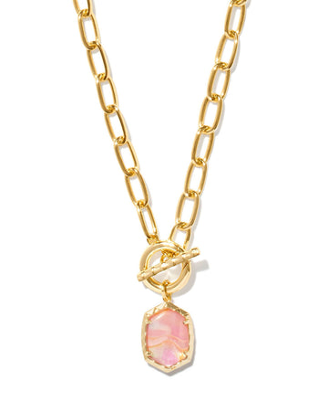 Kendra Scott Daphne Link And Chain Necklace Gold Light Pink Iridescent Abalone