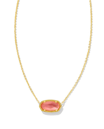 Kendra Scott Elisa Pendant Necklace Gold Coral Pink Mother Of Pearl